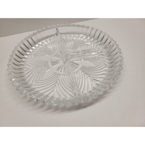7" Round Glass Vintage 3 Compartment Serving Dish Appetizer Tray - Picture 5 of 8